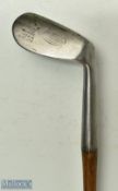 R Forgan St Andrews dished smf mashie with subtle inline shaft bend - maker's shaft stamp just below