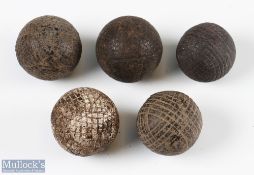 Silver Town large Guttie Golf Ball retaining some of the original white paint finish, and 4x other