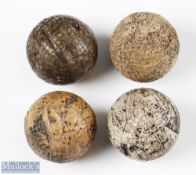 4x Various Large Moulded Mesh Pattern Gutta Percha Golf Balls - one retaining some of the original