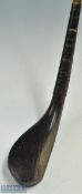 Early and interesting McEwan dark stained beech wood curved face longnose short spoon c1870 - head