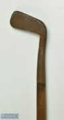 Goose neck putter head Sunday Golf walking stick with no maker's marks, fitted on a hickory shaft,