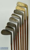 Assorted irons and putters (8) to incl Leyland Birmingham Star Maxwell 'Baxspin mashie' with flanged