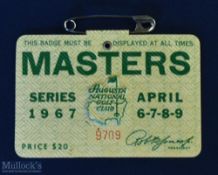 1967 US Masters Golf Tournament Badge - won by Gay Brewer - complete with Augusta National Golf Club