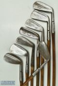 8x various Maxwell irons and putter - iron, mid iron, driving mashie, 2x mashie, mashie niblick,