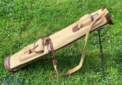 Period hickory golf club bag - leather and canvas oval golf bag with metal bag stand, in good