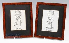 1920 2x Framed Caricature of Gloucestershire Cricketers - Percy Mills and Francis Rodgers,