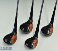 Walter Hagen persimmon woods (x4) features 1, 3, 4, 5 clubs, 'Strat Bloc 66 Uni Bond' finish, all