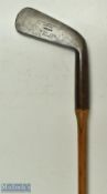 Fine Geo G Bussey Pat Steel socket heavy thick bladed putter c/w makers patent hide single piece