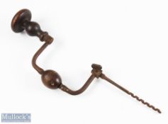 Clubmakers workshop hand drill and brace - stamped with oval D&W Auchterlonie makers stamp mark to