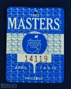1983 US Masters Golf Tournament Badge - won by Seve Ballesteros for the 2nd time - complete with