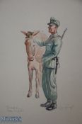 WII Original Artwork Roman Zenzinger - water colour depiction of a German Army horse groom with a