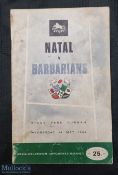 Natal v Barbarians match programme 1969: Colourful cover for this Barabaas return visit. Some
