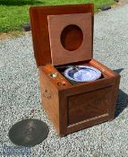 Victorian Blue & White Staffordshire Pottery Travel Campaign Flushing Commode - in mahogany travel