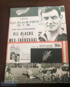 Scarce 1970 Western Transvaal v All Blacks Rugby Programme: From this major tour, crammed issue in
