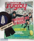 Rare 1977 NZ All Blacks Tour of France Items (2): French-produced Black rosette for NZ,