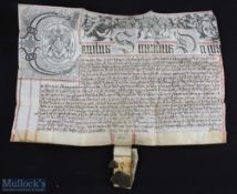 c1672 Charles II Recovery Indenture, relating to Almondbury Gloucestershire, ornately decorated