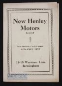New Henley Motors 1928 Motorcycle Sales Catalogue - Show Advance List. An 8 page fold out sales