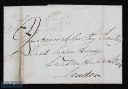 India - East India Company Stamp-Less Entire 'Londenderry To-East India House London' with m/s 