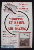 Hendon Easter Airshow - large Showcard Poster Hendon 9-14th April 1914 - with two illustrations of