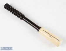 Interesting hard wood handle and marine ivory fishing priest with the head stamped with 'In memory