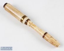 Unusual bone with brass fishing priest engraved 'TD and WW' to brass, measuring 25cm in length