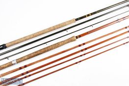 J S Sharpes Aberdeen split cane spliced salmon fly rod No 72, 14' 3pc line 10#, plus spare tip and