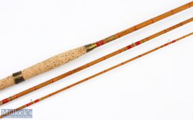 S Allcock Redditch red Trautmann split cane fly rod 10 ft 3pc's tip 2 inches short brass sliding