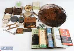 Various Fishing Tackle featuring C Farlow cast tin, Wheatley cast tin, hooks to Nylon, various tins,