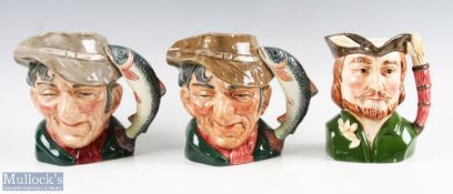 Royal Doulton Fishing Character Jugs, two 18cm tall the poacher - slightly different finishes has