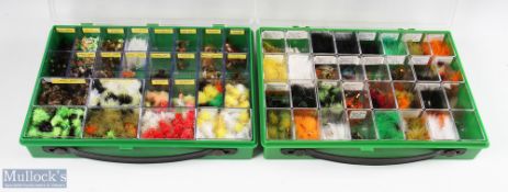 A plastic display case with 26 compartments with trout flies, made up of Baby Doll / Fritz /