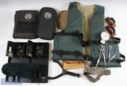 An interesting collection of fishing accessories to include - Keat Sporting Goods floatation aid