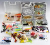 A quantity soft Baits Fishing Lures, used and unused packets with a Blazer small tackle box,
