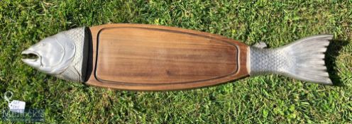 Wooden and Metal Period French Salmon Serving Platter, with mounts for wall hanging size is #89cm