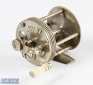 Horton MFG Co Meek no.3 free spool nickel silver multiplier reel ivorine handle, stamped makers
