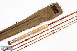 A fine Sowerbutts and son London split cane fly rod 9ft 3pc plus spare tip alloy sliding reel