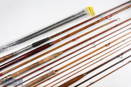 An interesting selection of rods and parts comprising Milwards England split cane rod 10'6