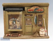 Fishing Diorama Wall Display Shop Scene 'Jones Tackle' mixed media construction, size is #46cm x