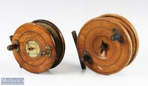 2x Nottingham wood and brass star back reels features an unnamed 4 ½