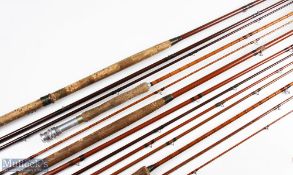 Unnamed split cane fly rod 10 ft 3pc alloy up locking reel seat lined butt/tip ring cloth bag.