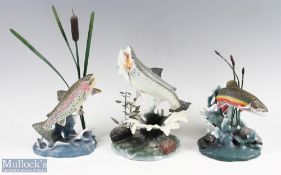 3x Danbury Mint Fishing Trout Treasures Sculptor Collection Figures by Franz Dutzler, to include a
