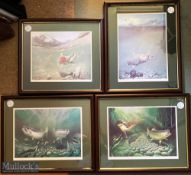 M J Groves Salmon, Trout and Masheer signed Framed Fishing Prints, 4 prints of Socketeye Salmon,
