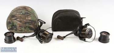 A pair of Wychwood big Pit fixed spool spinning reels riot 65 both reels have spare spools and