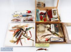 4x boxes of lures as follows - plastic box with 9x lures and over 6x spoons. Plastic case with