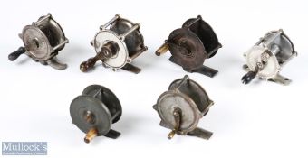 6x very nice small reels, alloy and brass winch and plate wind examples, various sizes etc