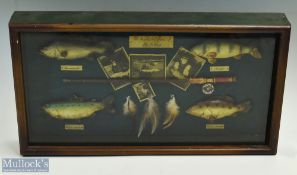 Fishing Diorama Wall Display, Fish Rods, framed mounted under glass- size 52cm x 38cm