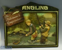 Retro wooden Framed Fishing Diorama Display, the fisherman's companion, made of wood with resin