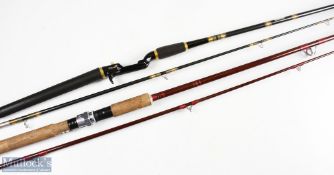 Unnamed fibreglass spinning rod with Hardy fibre light hand drawn on blank 8'6