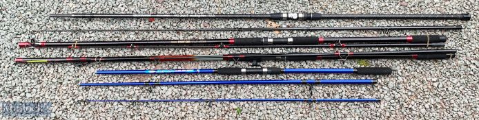 4x Beachcasting rods features Daiwa Power Cast 12ft 4-8oz 2 pc, Fladen Beach 3.6m 100-2506 3pc,