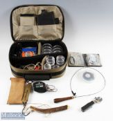 Snowbee reel brief to hold 8 reels containing horn priest / hand tailer / multi tool / midge head