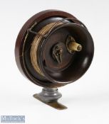Unusual 'King's Pat 1905/12' wooden side casting centre pin reel with 'dish drum' and patent line